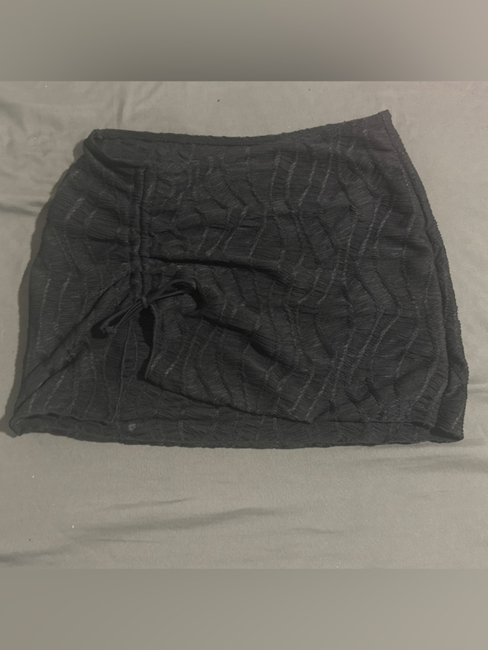 Black Textured Drawstring Mini cover up skirt